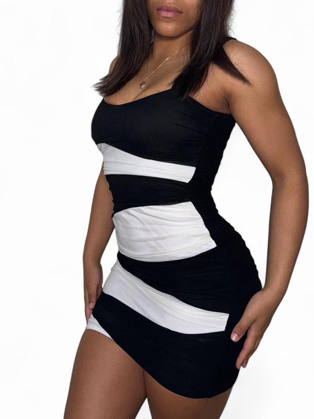 Fashion Nova Black and White Colorblock Mini Dress